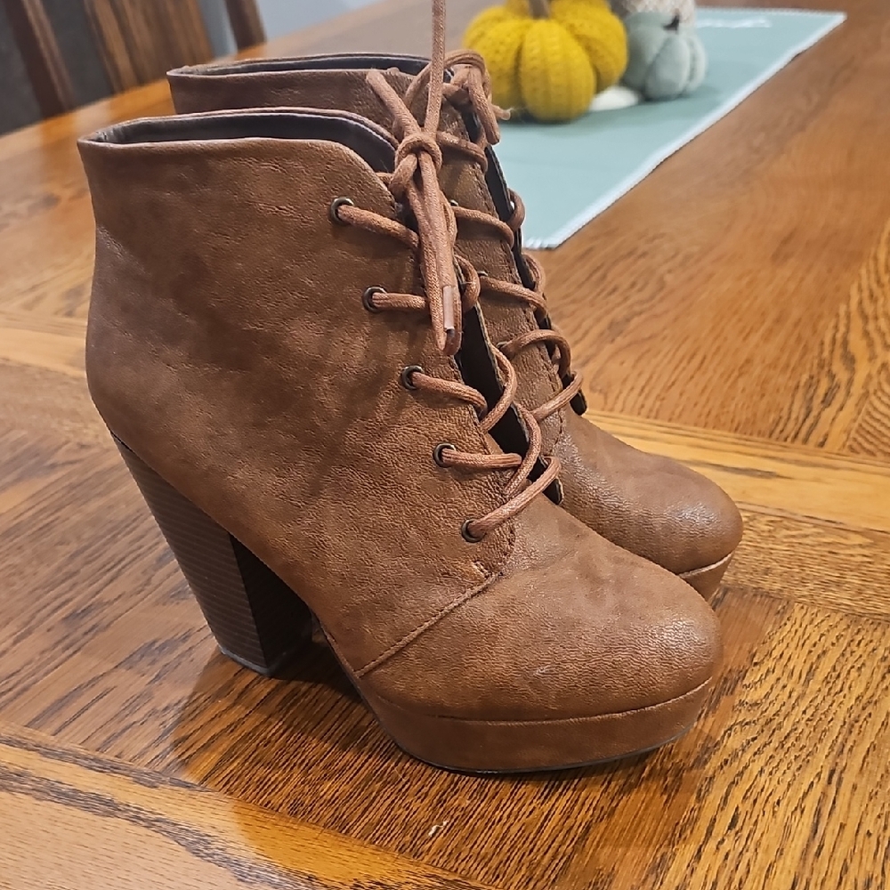 Candie's Tan Lace-Up Ankle Booties